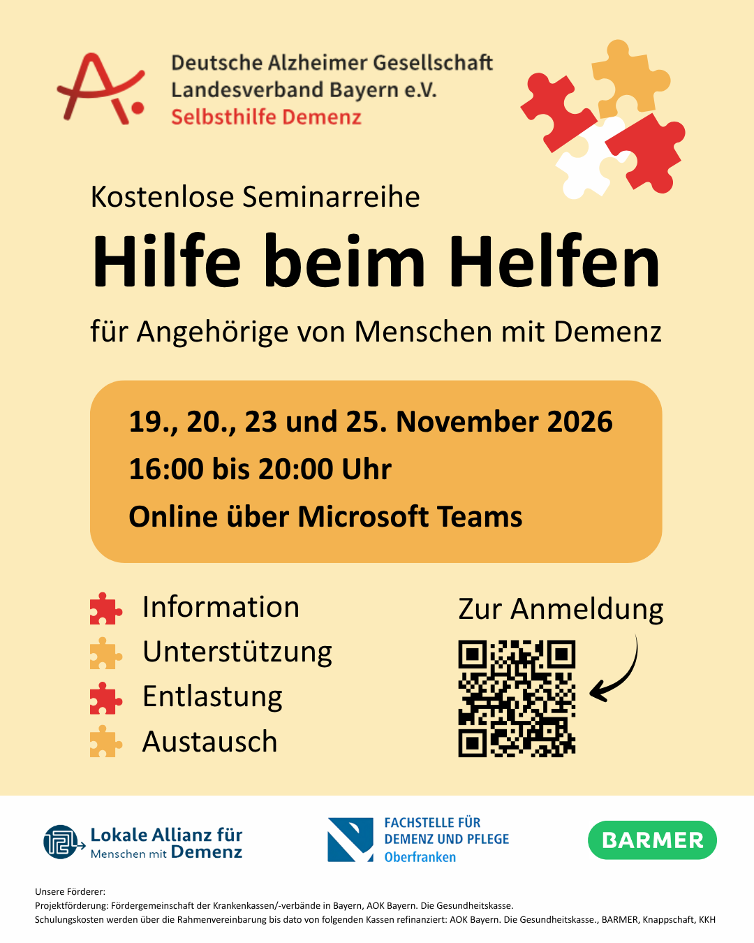 Hilfe beim Helfen: Kostenloses Online-Seminar für Angehörige von Menschen mit Demenz